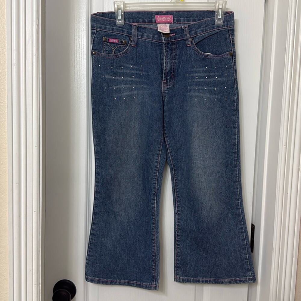 Cutie patootie girls blue cropped jeans pink stitching vintage y2k size 14 